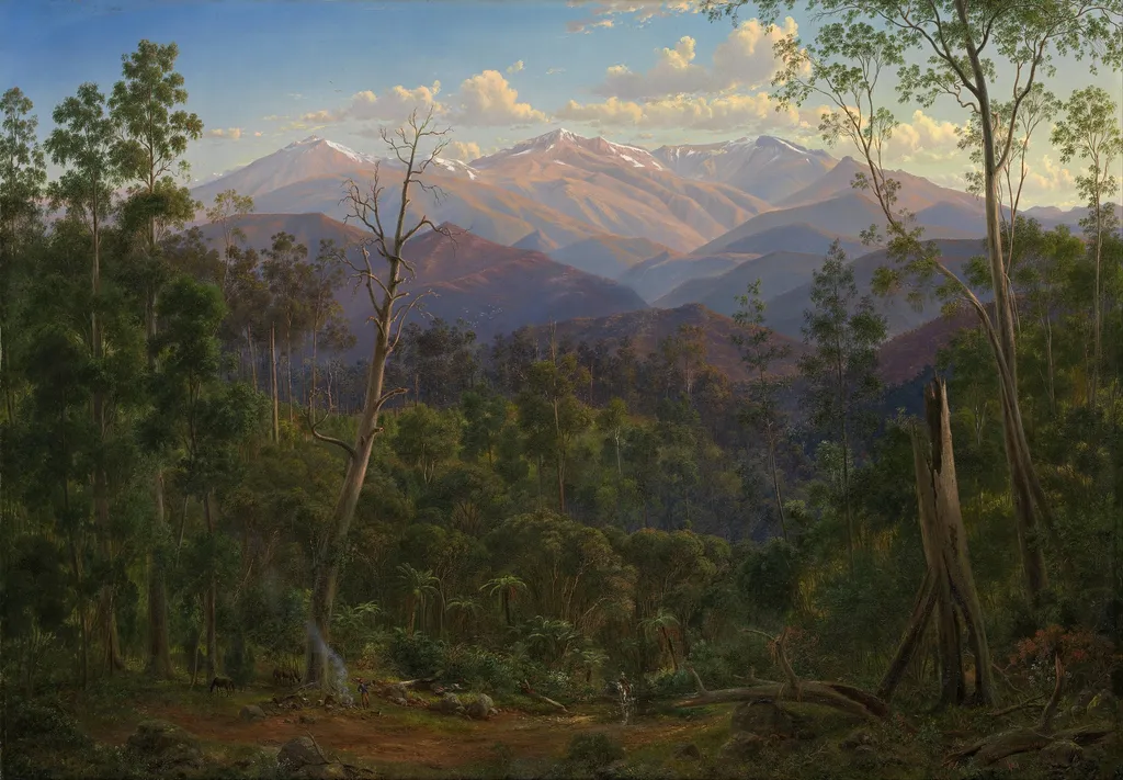 Mount Kosciusko, seen from the Victorian border (Mount Hope Ranges), by Eugene von Guerard, oil, 1866