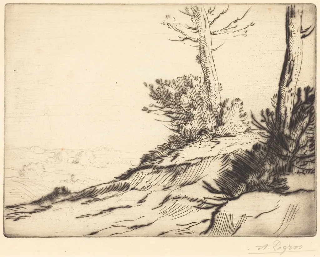 Hill with Bushes (La butte aux brousailles), by Alphonse Legros, ink, 1874