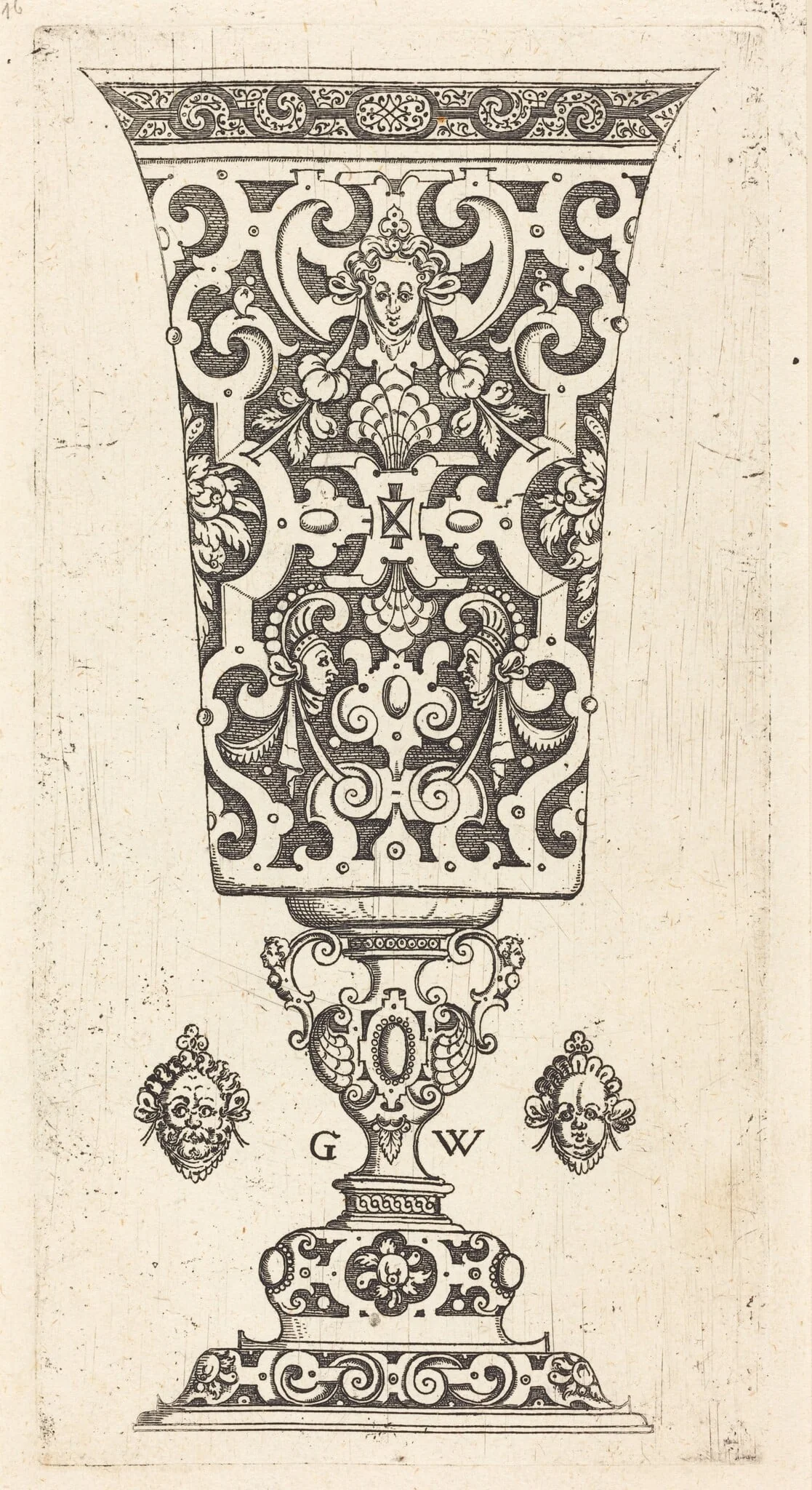 Goblet decorated with masque, detail