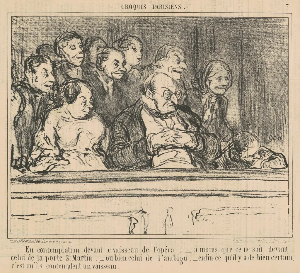 En contemplation devant le vaisseau de l'opera, by Honoré Daumier, ink, 1856