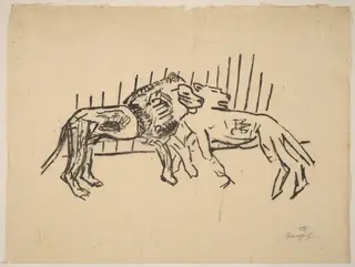 Two Lions (Zwei Löwen), by Paul Gangolf, ink, 1900