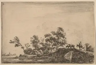 Rider and Flock on a Bridge, by Anthonie Waterloo, ink, 1650