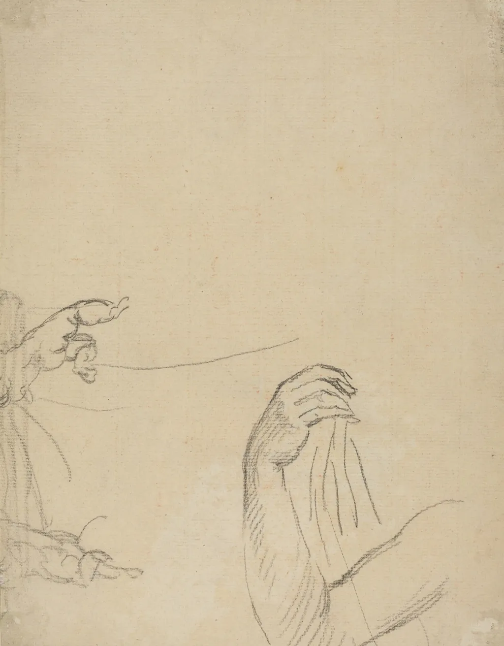 Study of Two Putti and a Draped Arm [verso], by Giovanni Battista Cipriani, chalk, 1756