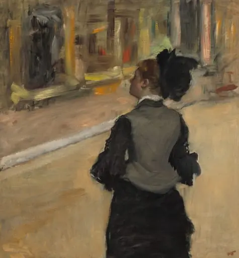 Woman Viewed from Behind (Visit to a Museum), by Edgar Degas, oil, 1882