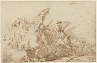 A Battle between Oriental Cavalry and Soldiers, by Johann Wilhelm Baur, ink, 1636