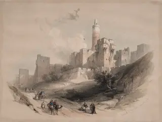Citadel of Jerusalem, without the Walls, Tower of David, by David Roberts, 1839