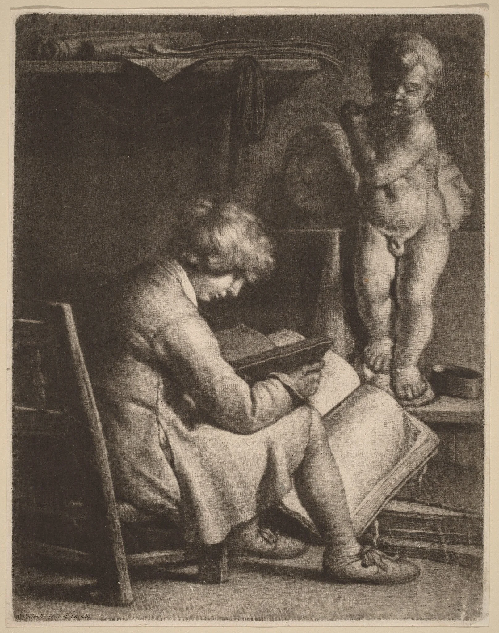 Young Artist with a Statue of Cupid, detail