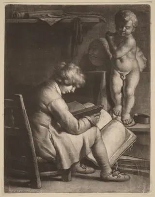 Young Artist with a Statue of Cupid, by Wallerant Vaillant, ink, 1650