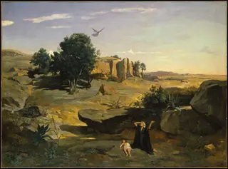 Hagar in the Wilderness, by Jean Baptiste Camille Corot, oil, 1835