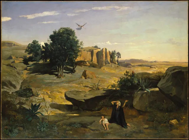 Hagar in the Wilderness (1835): the academic machine, photographed from the inside.