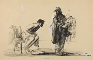 a) Bolo pacha (recto); Study for Bolo pacha (verso), by Jean-Louis Forain, ink, 1916