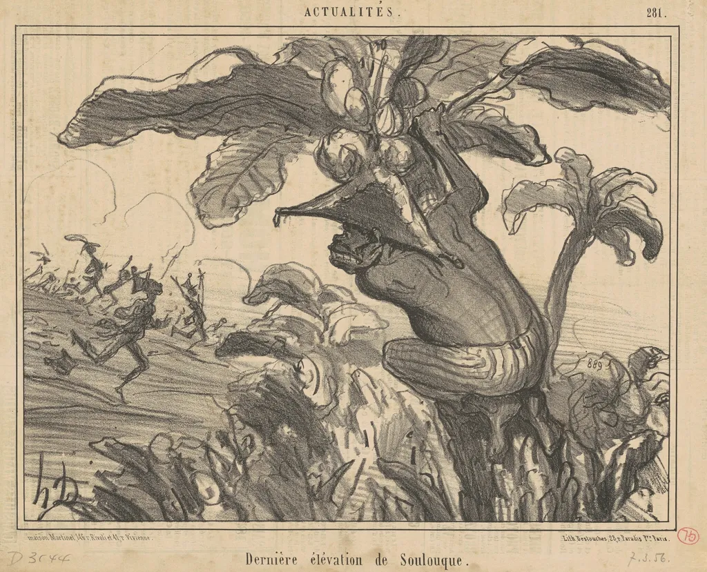 Dernière élévation de soulouque, by Honoré Daumier, ink, 1856