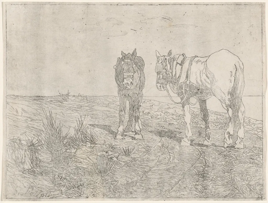 a) Horses at Rest (recto); b) Horses at Rest (verso) (Sosta di cavalli), by Giovanni Fattori, ink, 1875