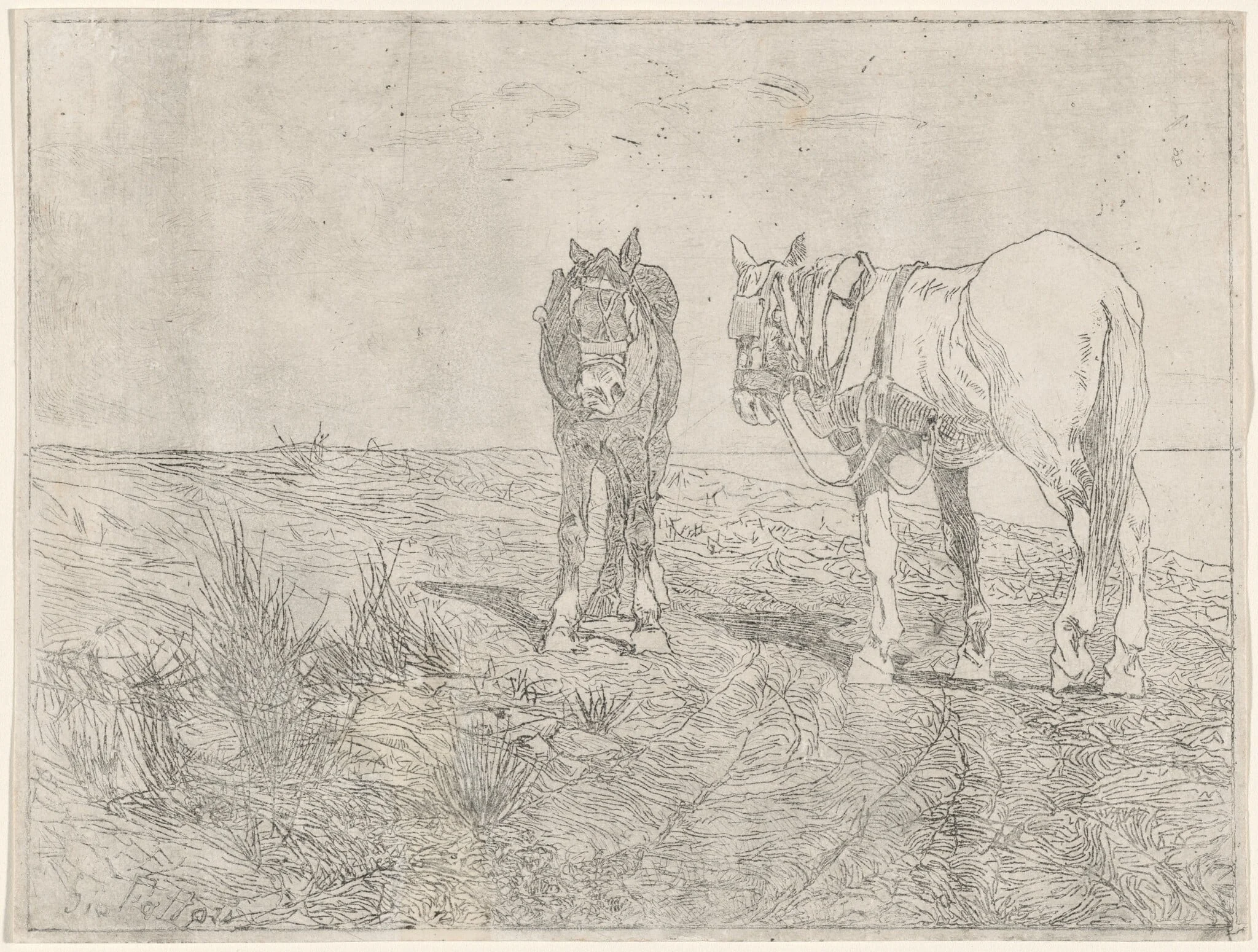 a) Horses at Rest (recto); b) Horses at Rest (verso) (Sosta di cavalli), detail