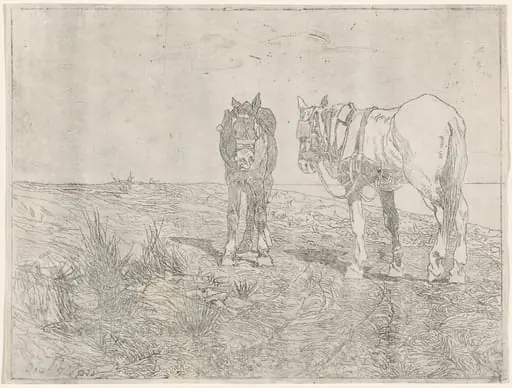 a) Horses at Rest (recto); b) Horses at Rest (verso) (Sosta di cavalli), by Giovanni Fattori, ink, 1875