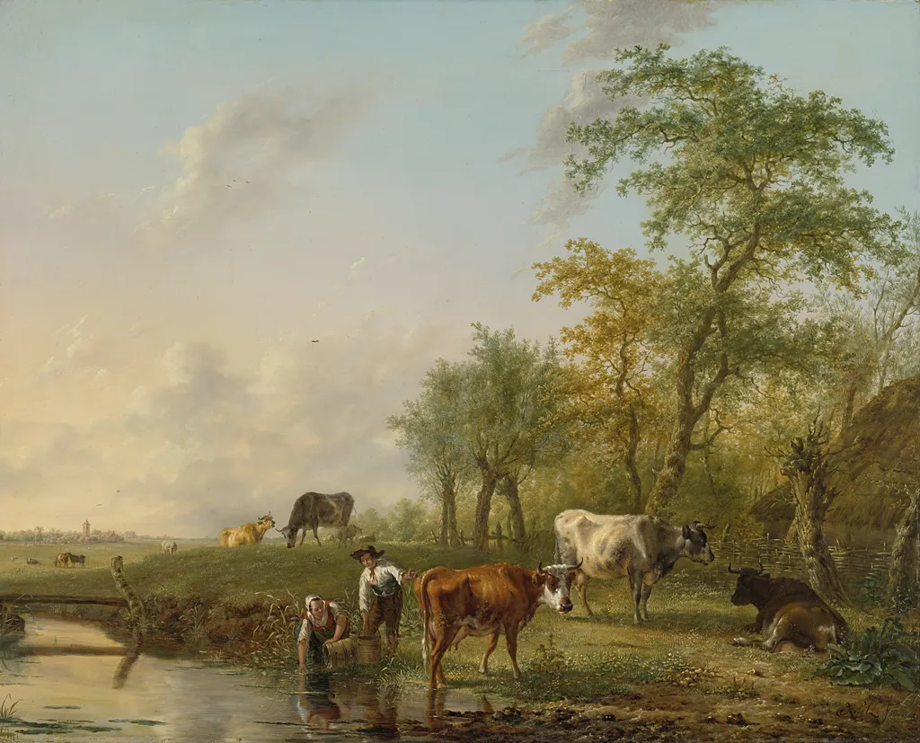 Landscape with Cows, by Jan Kobell, oil, 1804