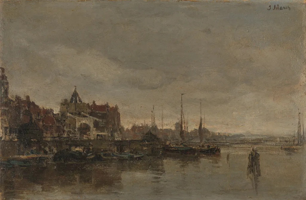 De Schreierstoren met de brug over de Gelderse Kade te Amsterdam, by Jacob Maris, oil, 1872