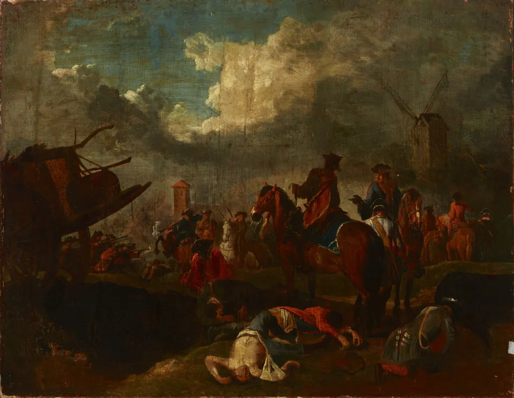Battle Scene, by August Querfurt, oil, 1738