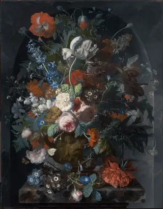 Vase of Flowers in a Niche, by Jan van Huysum, oil, 1715