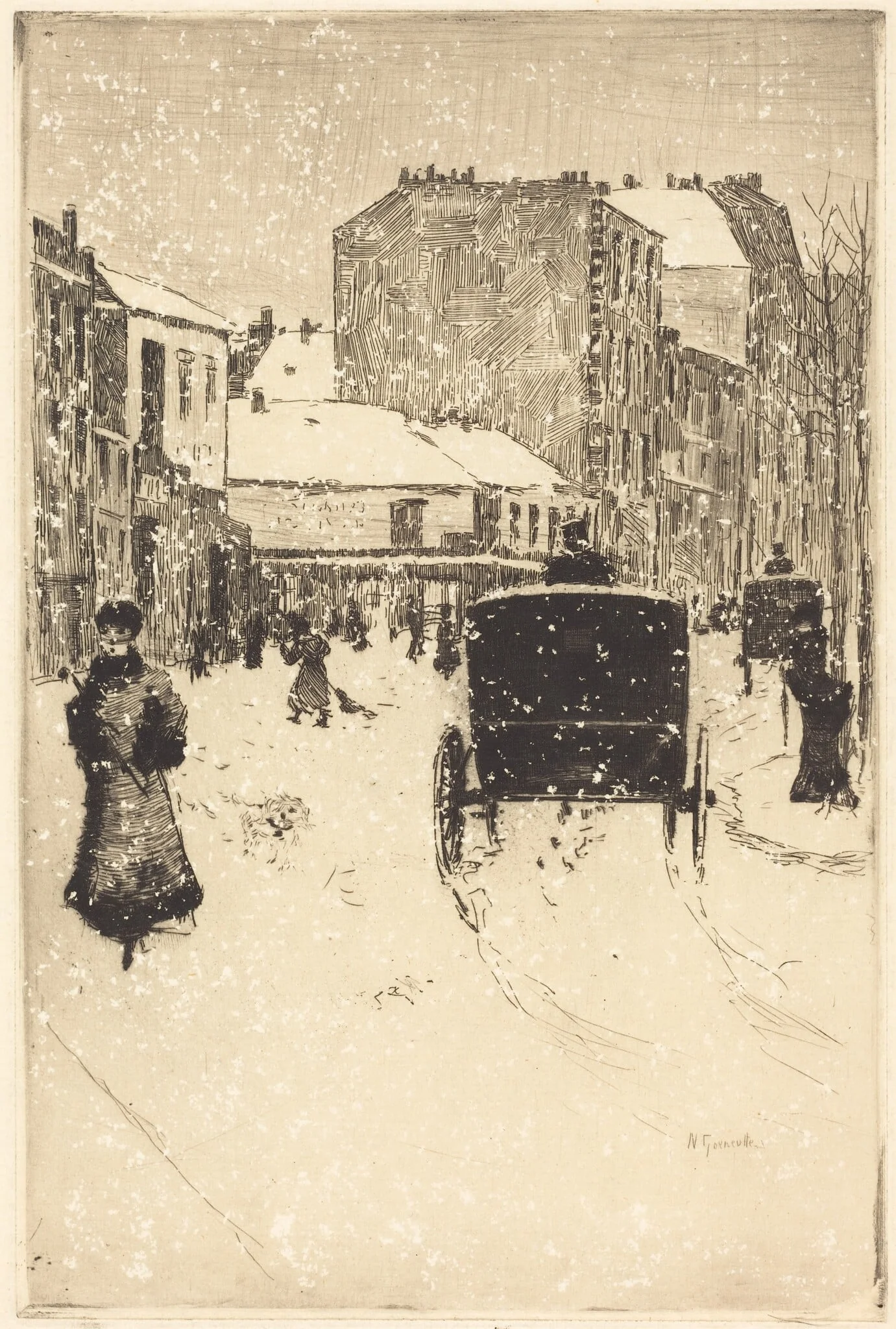 Boulevard Clichy in the Snow (Le boulevard Clichy par un temps de neige), detail