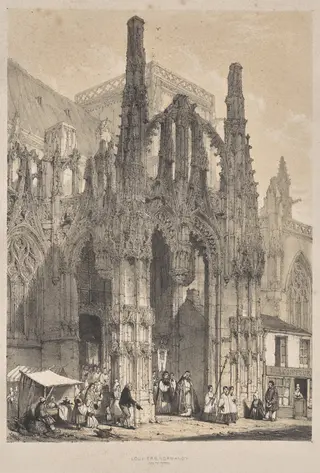 Architecture of the Middle Ages:  Louviers, Normandy, South Porch, by Joseph Nash, 1838