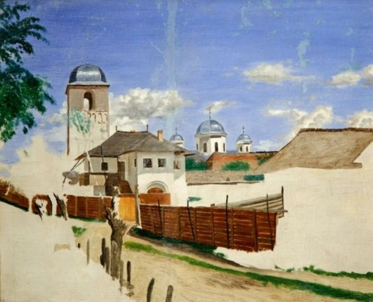 Peisaj din Câmpulung (Casa natală și Mănăstirea Negru-Vodă), detail
