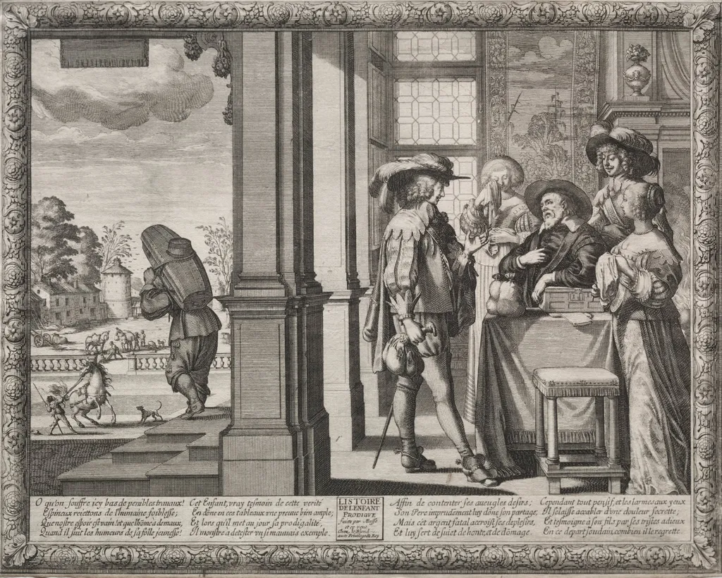 The Prodigal Son:  The Prodigal Bidding His Parents Farewell, by Abraham Bosse, 1635