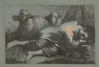 Peasant Boy Asleep near Two Sheep, by Francesco Londonio, ink, 1758