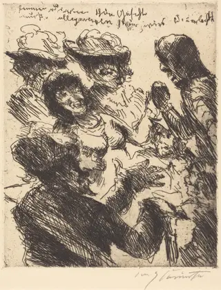 "Einer dirne schön gesicht muss allgemein sein wie's sonnenlicht" ("A Pretty Girl's Face is Like the Sunshine"), by Lovis Corinth, ink, 1923