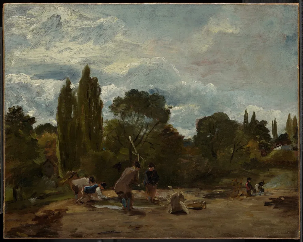 Flailing Turnip-heads, East Bergholt, by John Constable, oil, 1813