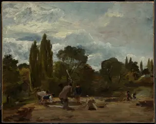 Flailing Turnip-heads, East Bergholt, by John Constable, oil, 1813