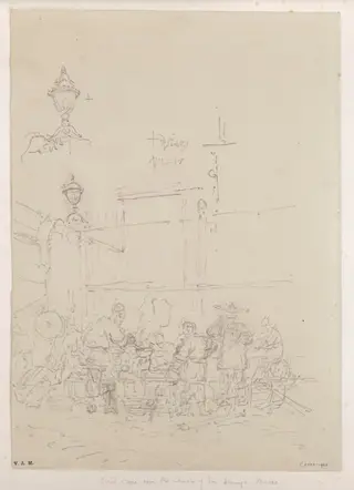 Market stalls outside S. Domingos Church, Macau, by George Chinnery, 14