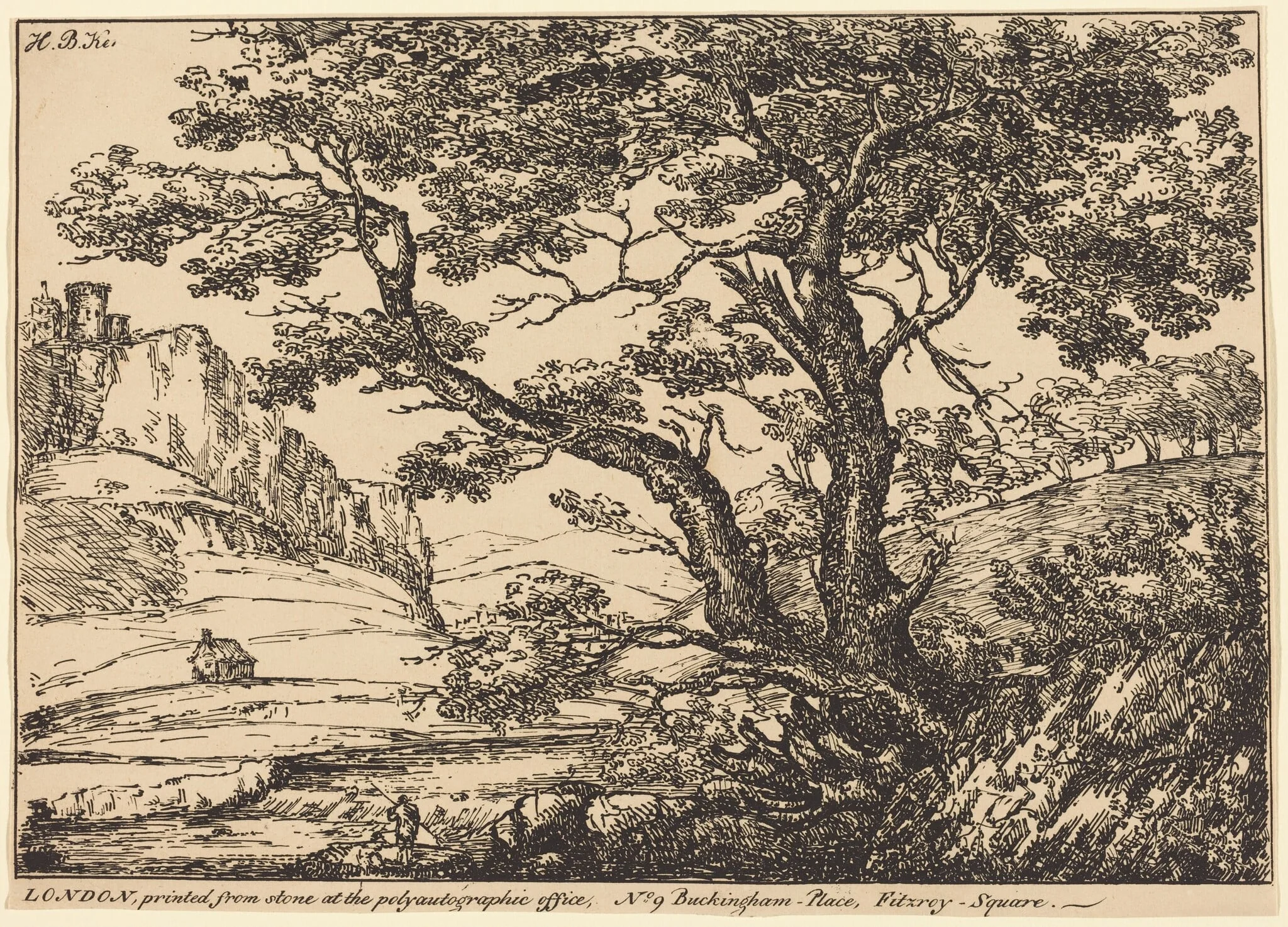 Landscape with Large Tree, Castle on Left, detail