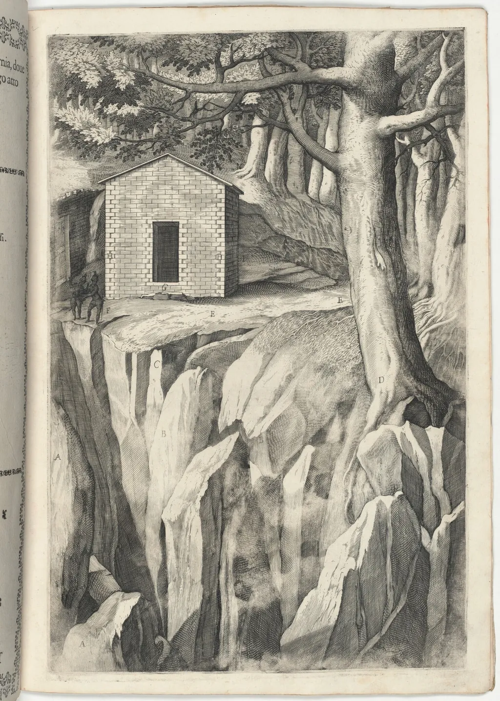 Monastic Cell of the Blessed John of La Verna (Cella del beato Giovanni della Verna) [plate T], by Jacopo Ligozzi, ink, 1612