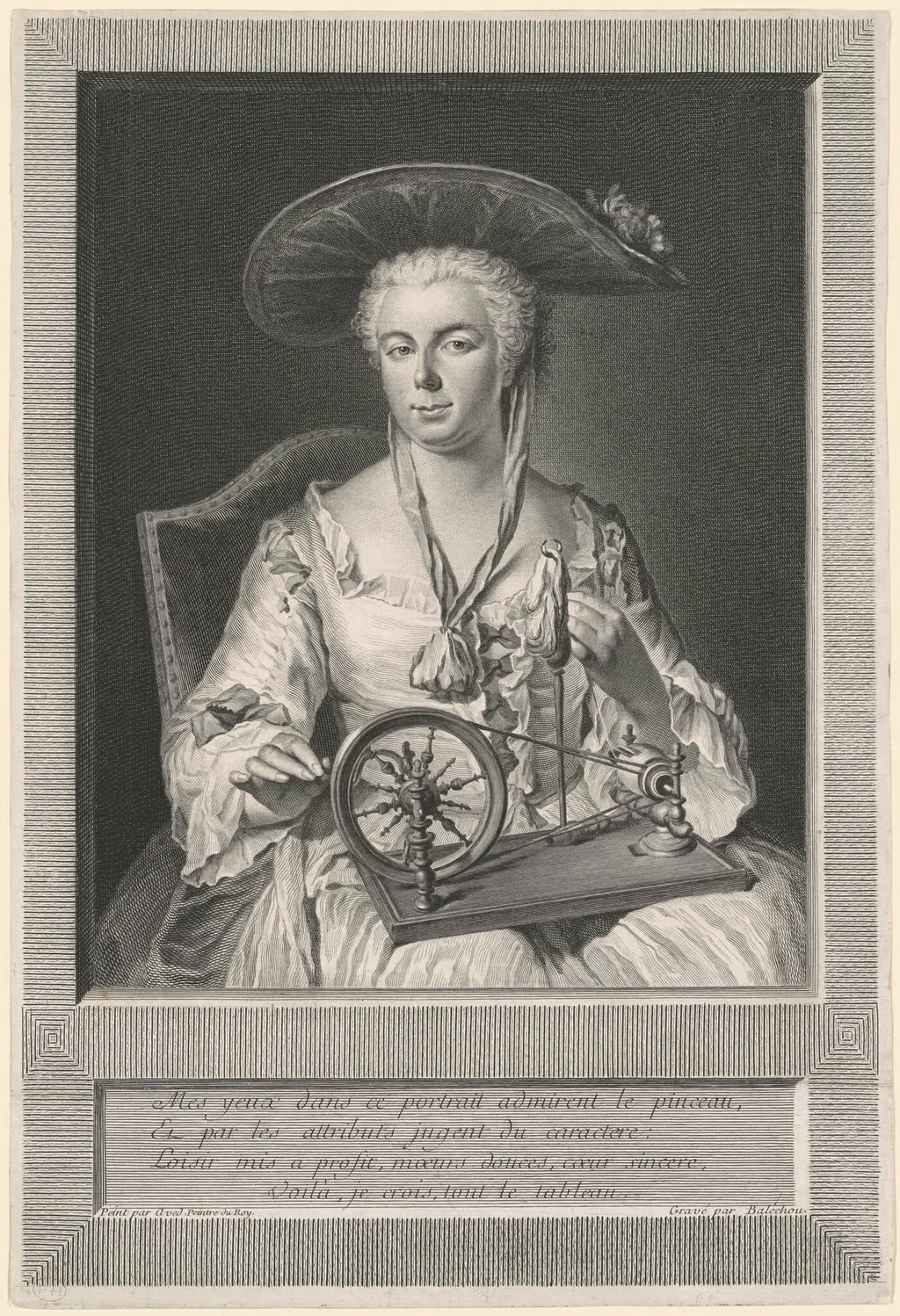Madame Arlon Spinning Silk, by Jean-Joseph Balechou, ink, 1739