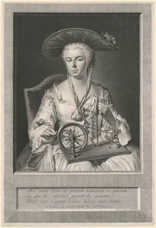 Madame Arlon Spinning Silk, by Jean-Joseph Balechou, ink, 1739