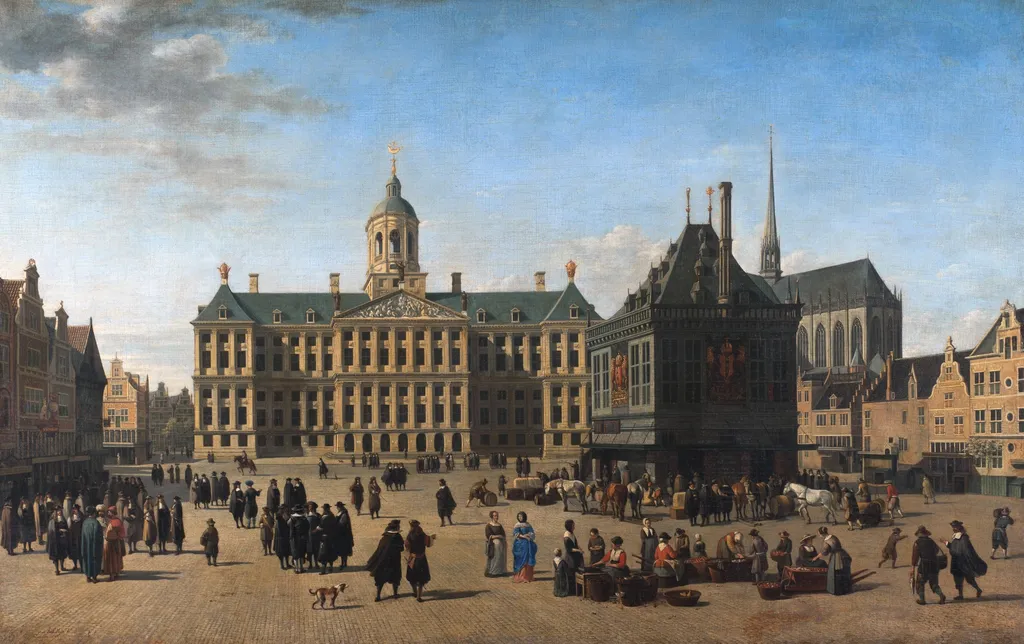 The Dam in Amsterdam, by Gerrit Adriaenszoon Berckheyde, oil, 1668