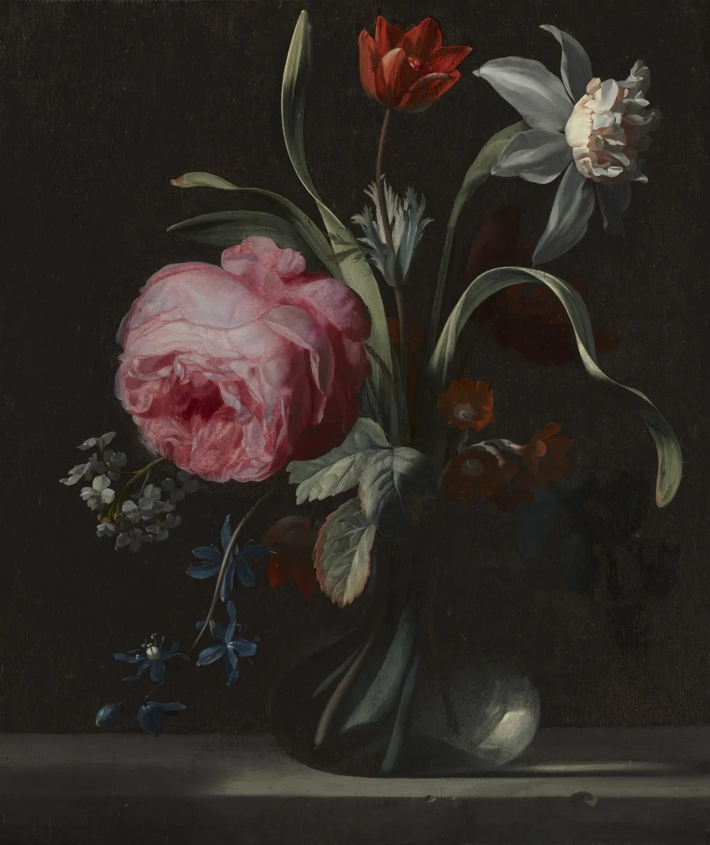 Flowers in a Vase, by Simon Pietersz Verelst, oil, 1669