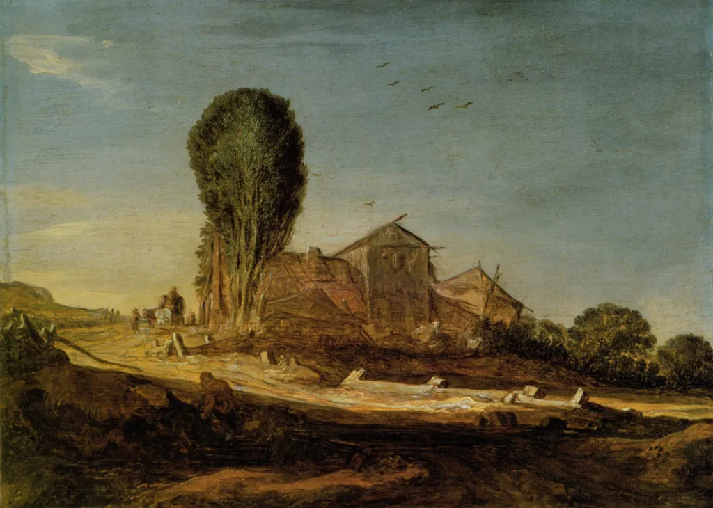 Dünenlandschaft mit Bauerngehöft / Der Abend, by Pieter de Molijn, paint, 1627