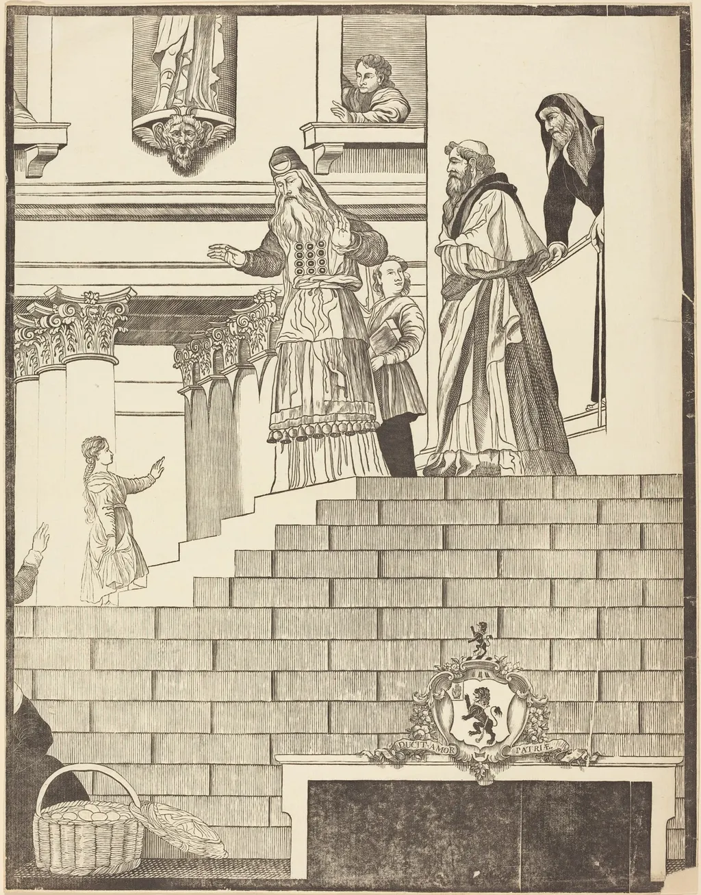 Presentation of the Virgin in the Temple [right plate], by John Baptist Jackson, ink, 1742