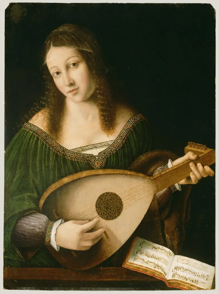 Lady Playing a Lute, by Bartolomeo Veneto, oil, 1530