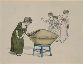 Peeped in it, by Greenaway, watercolor, 1846