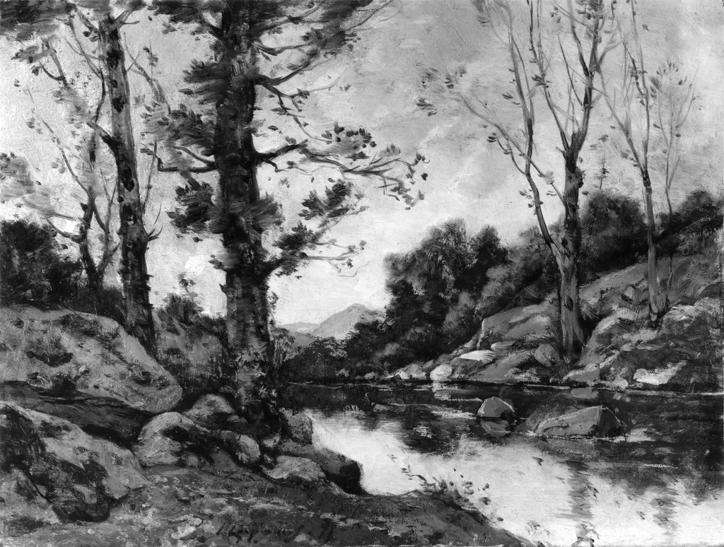 View at Hérisson, Allier, by Henri Harpignies, oil, 1875