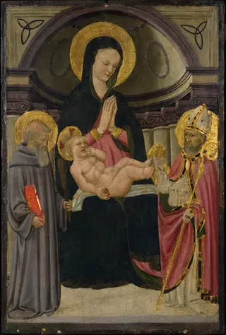 Virgin and Child Enthroned with Saint Benedict and a Bishop Saint, by Apollonio di Giovanni, unspecified, 1447