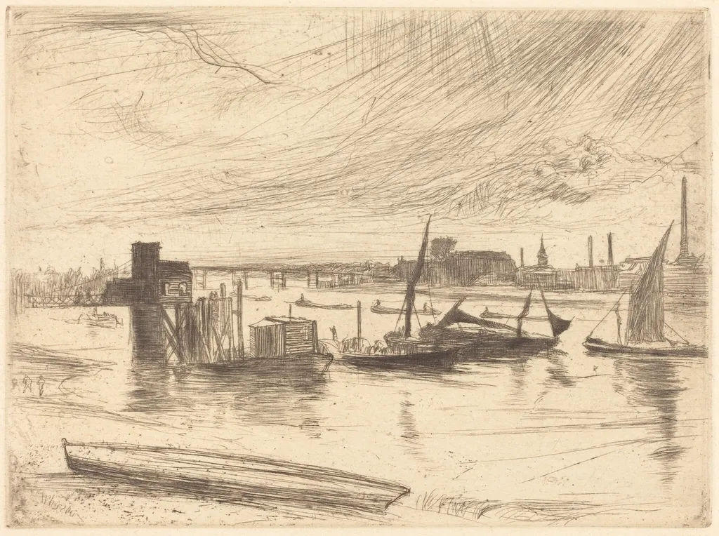 Early Morning, Battersea, by James McNeill Whistler, ink, 1861