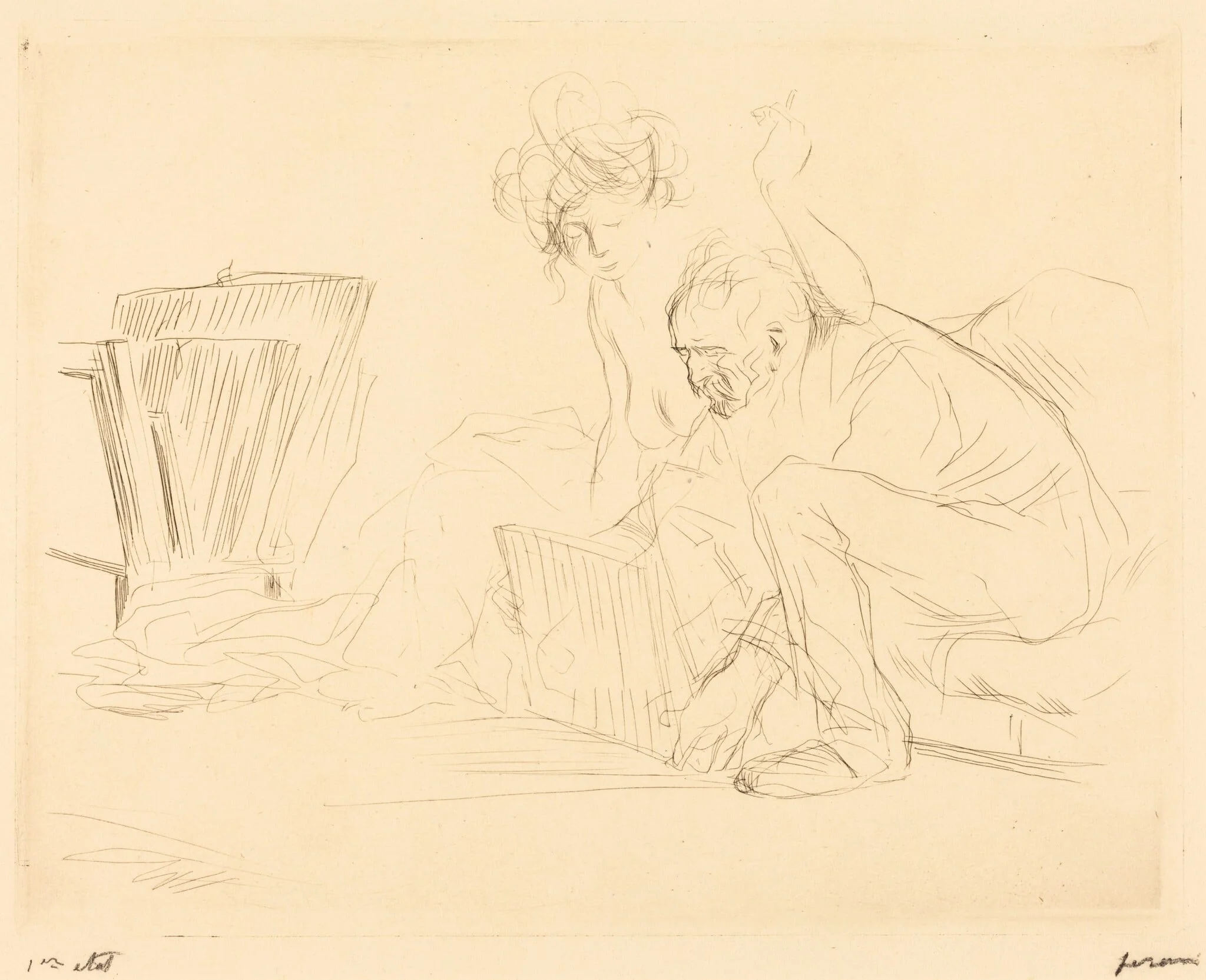 Le repos du modèle (2e planche) (The Model's Rest) (second plate), detail
