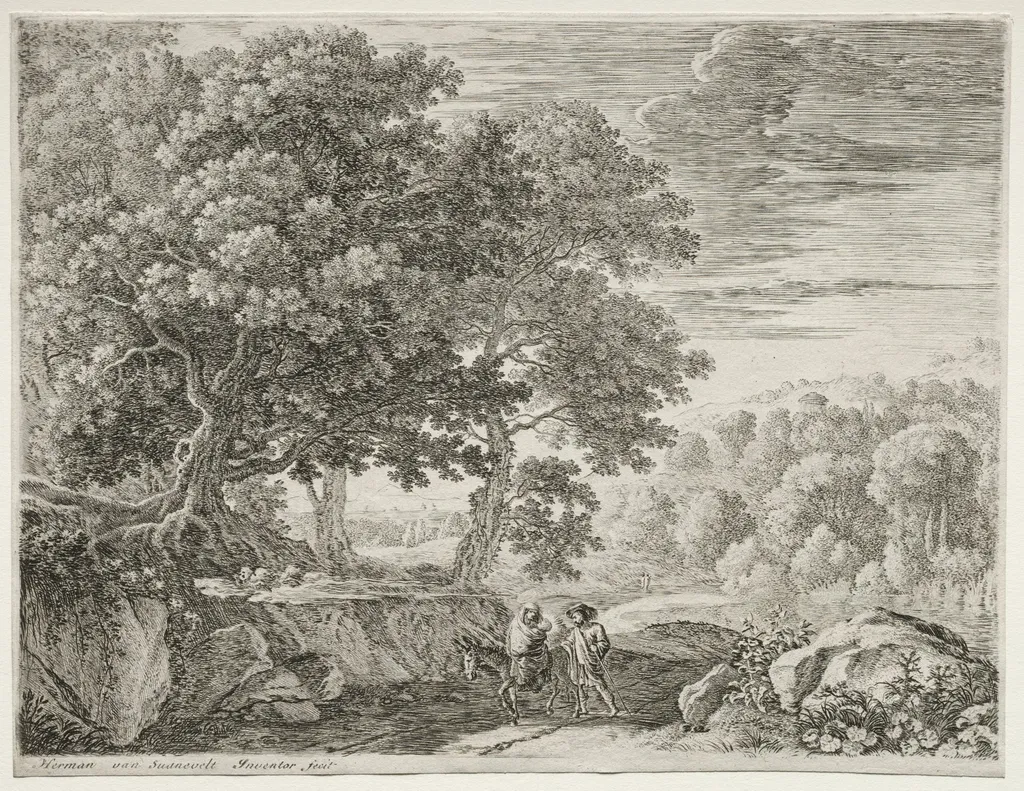 The Flight into Egypt:  The Holy Family, by Herman van Swanevelt, 1653