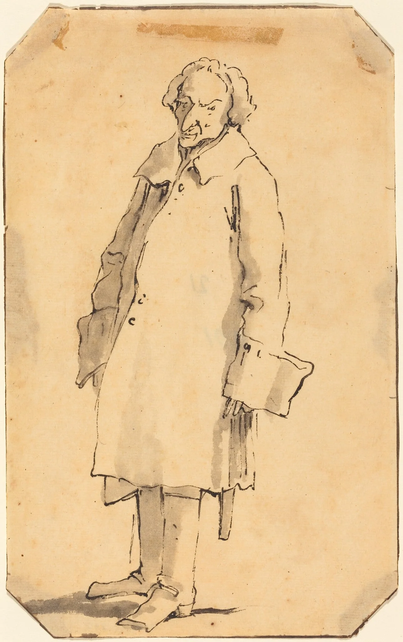 A Standing Man Wearing a Great Coat and Boots, detail