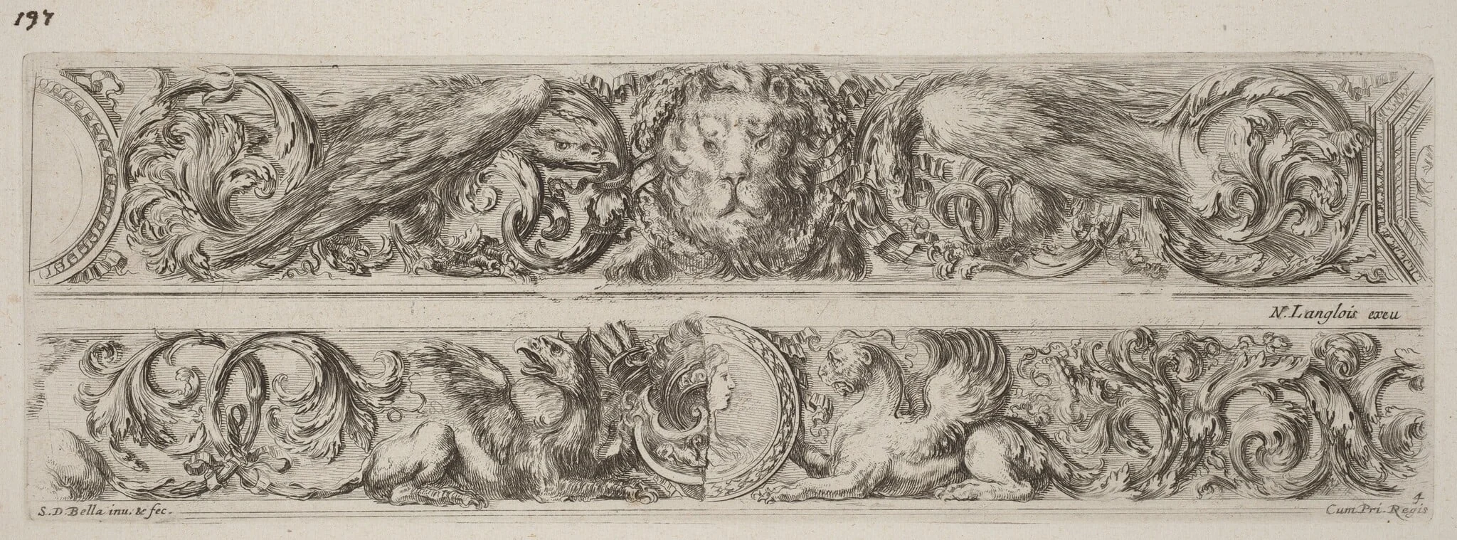 Two Ornamental Bands with Head of a Lion and Woman, detail