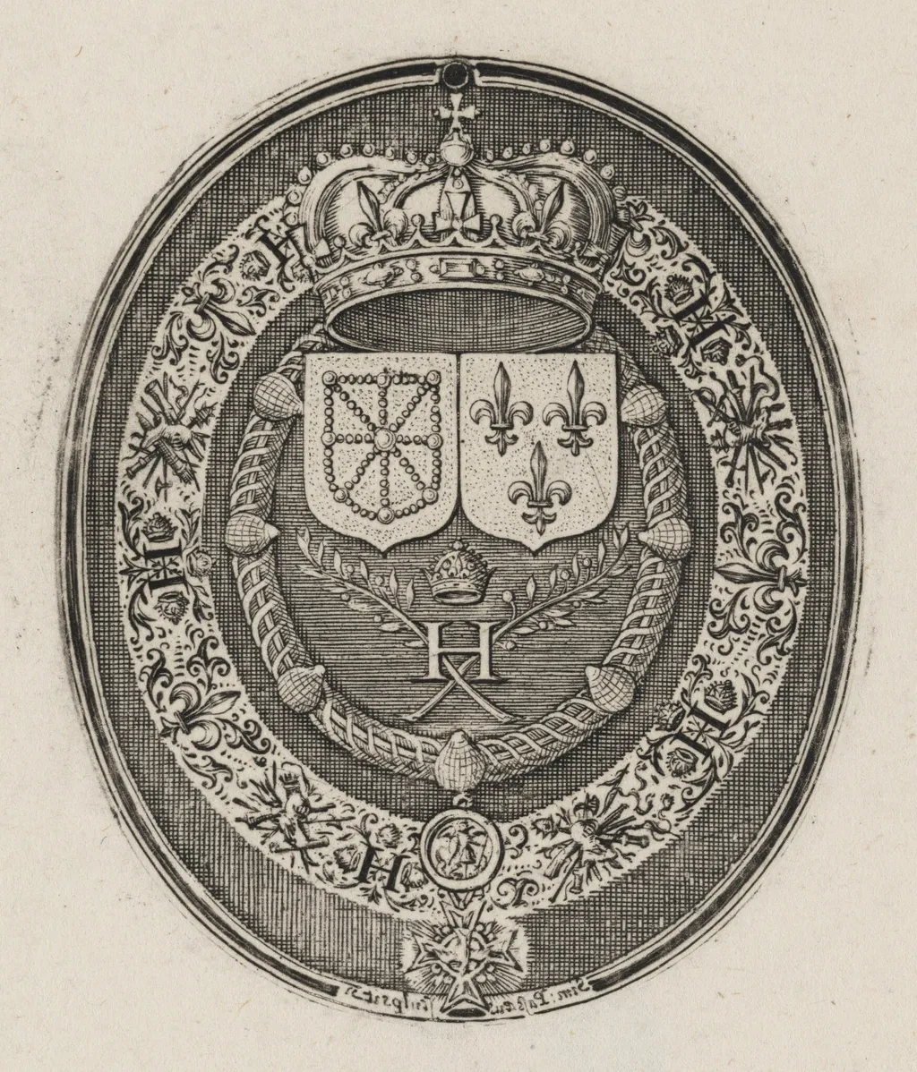 Shields of Henry IV and Maria de Medici [right half], by Simon van de Passe, ink, 1621